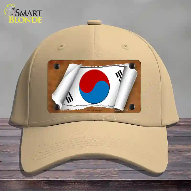 South Korea Flag Scroll Novelty License Plate Hat Cotton / Khaki