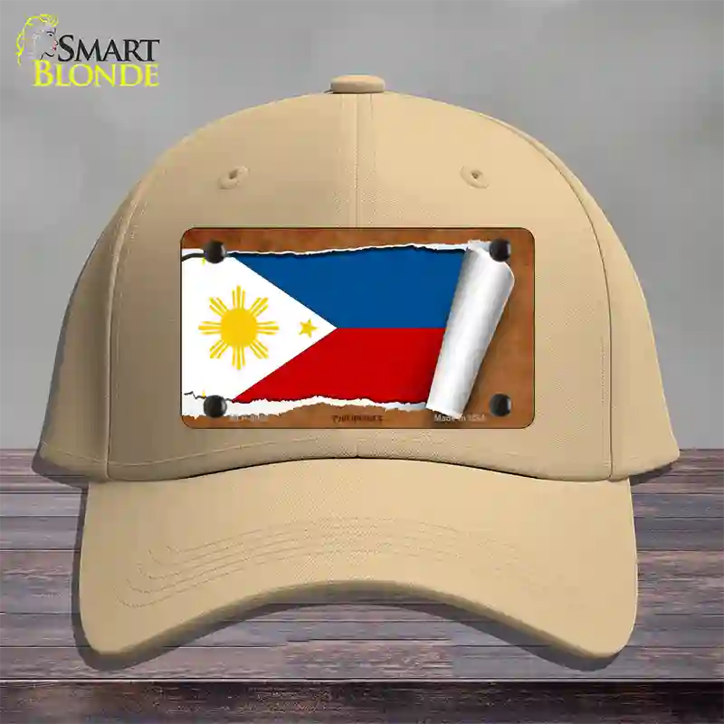 Philippines Flag Scroll Novelty License Plate Hat Cotton / Khaki