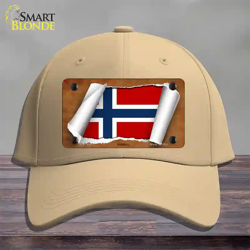 Norway Flag Scroll Novelty License Plate Hat Cotton / Khaki