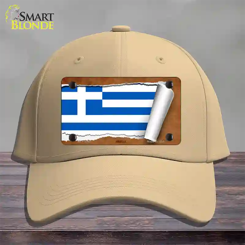 Greece Flag Scroll Novelty License Plate Hat Cotton / Khaki