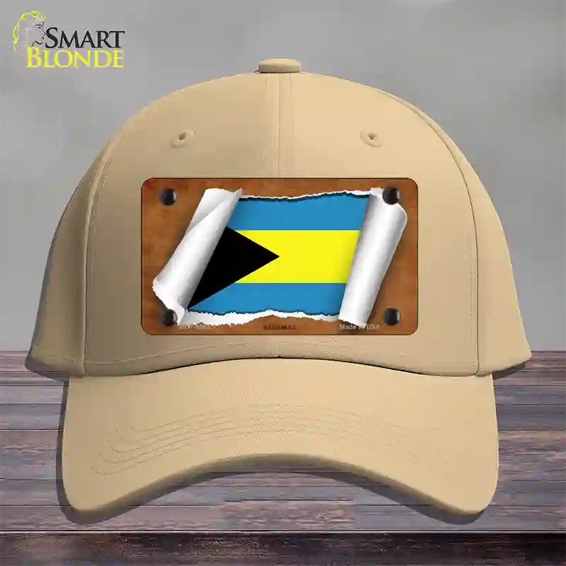 Bahamas Flag Scroll Novelty License Plate Hat Cotton / Khaki