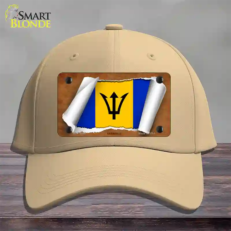 Barbados Flag Scroll Novelty License Plate Hat Cotton / Khaki