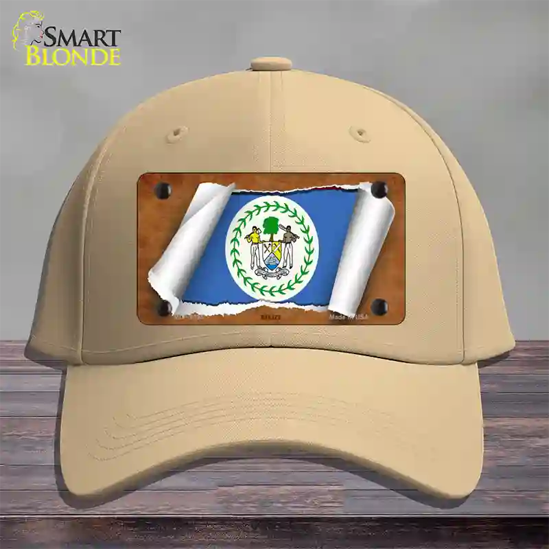 Belize Flag Scroll Novelty License Plate Hat Cotton / Khaki