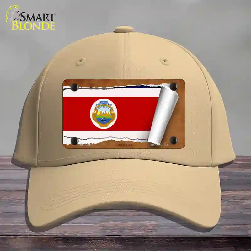 Costa Rica Flag Scroll Novelty License Plate Hat Cotton / Khaki