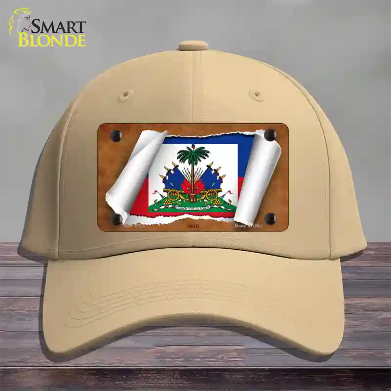 Haiti Flag Scroll Novelty License Plate Hat Cotton / Khaki