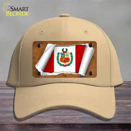 Peru Flag Scroll Novelty License Plate Hat Cotton / Khaki