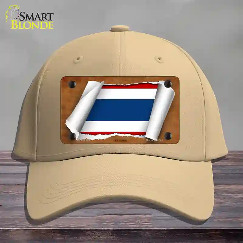 Thailand Flag Scroll Novelty License Plate Hat Cotton / Khaki