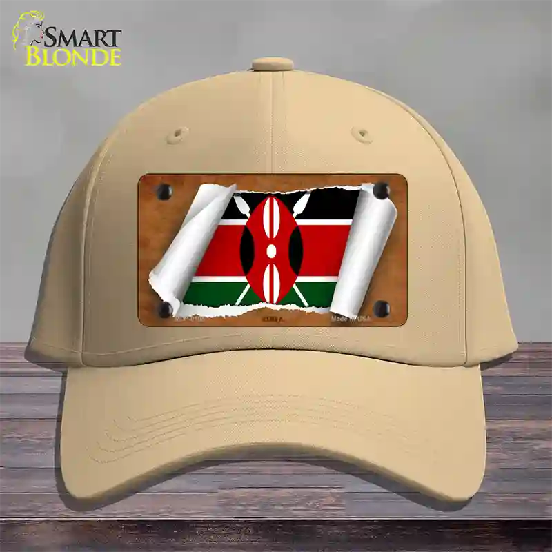 Kenya Flag Scroll Novelty License Plate Hat Cotton / Khaki