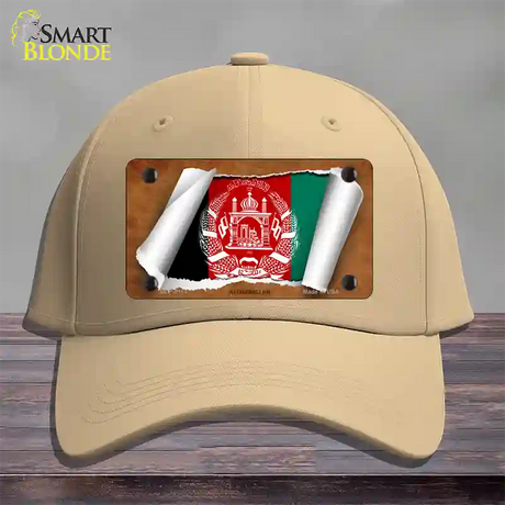 Afghanistan Flag Scroll Novelty License Plate Hat Cotton / Khaki