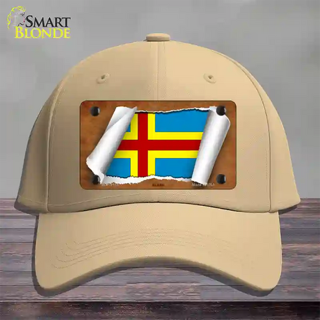 Aland Flag Scroll Novelty License Plate Hat Cotton / Khaki