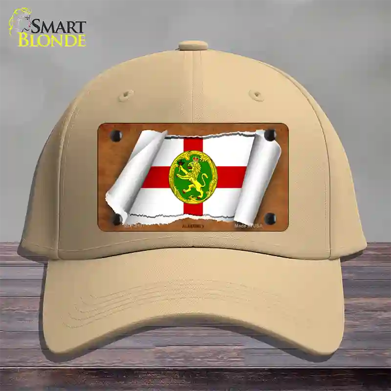 Alderney Flag Scroll Novelty License Plate Hat Cotton / Khaki