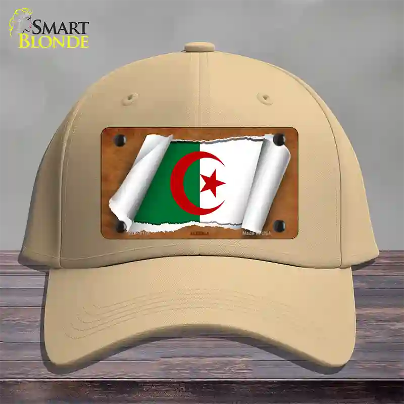 Algeria Flag Scroll Novelty License Plate Hat Cotton / Khaki