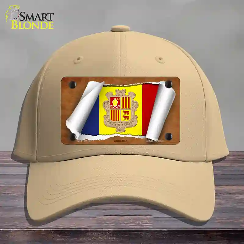 Andorra Flag Scroll Novelty License Plate Hat Cotton / Khaki