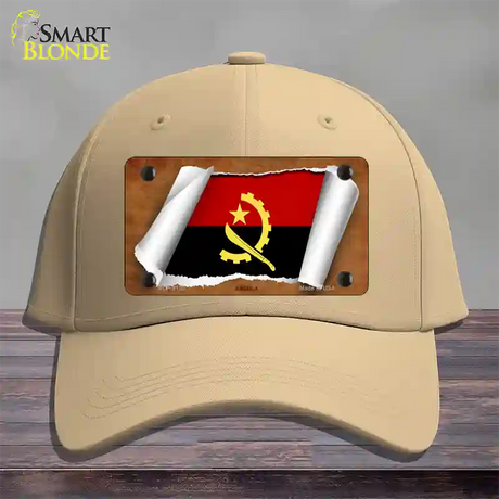 Angola Flag Scroll Novelty License Plate Hat Cotton / Khaki