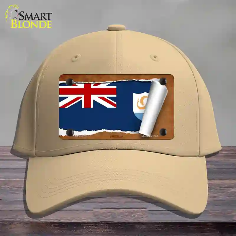 Anguilla Flag Scroll Novelty License Plate Hat Cotton / Khaki