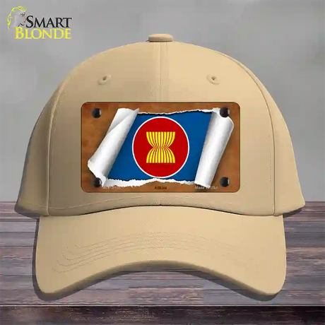 Asean Flag Scroll Novelty License Plate Hat Cotton / Khaki