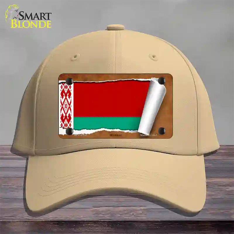 Belarus Flag Scroll Novelty License Plate Hat Cotton / Khaki