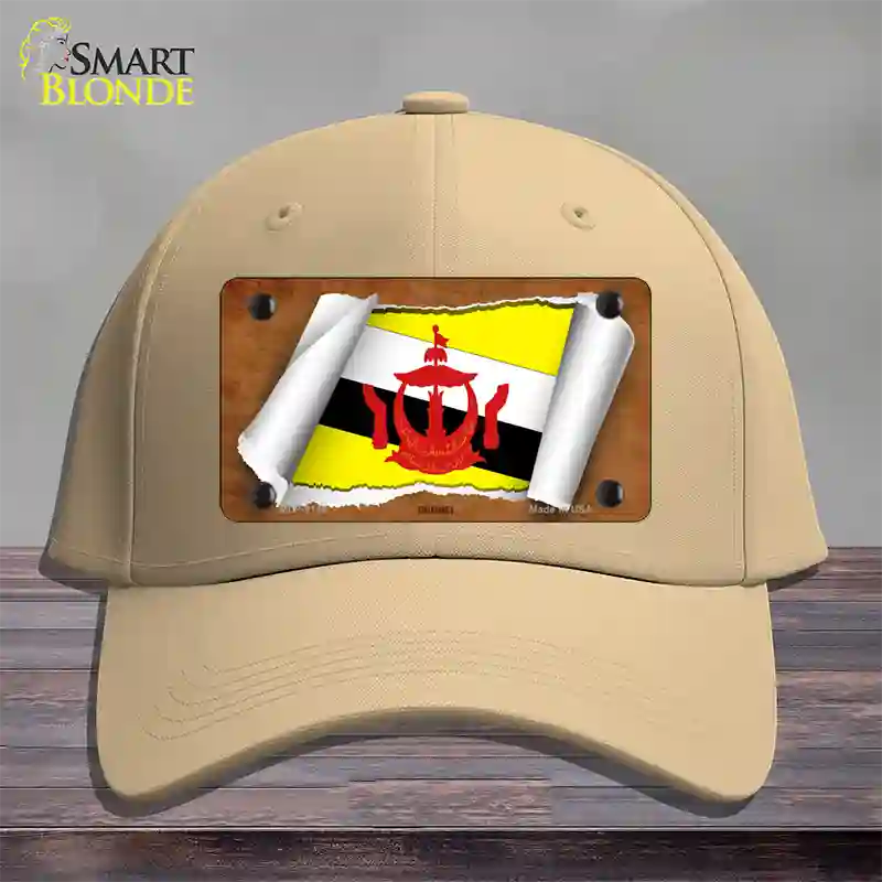 Brunei Flag Scroll Novelty License Plate Hat Cotton / Khaki