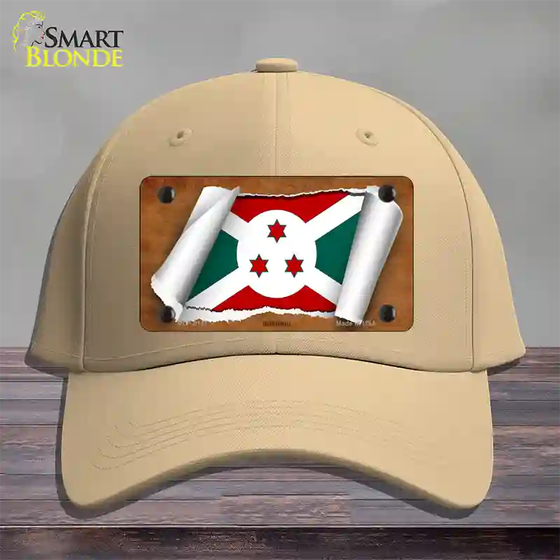 Burundi Flag Scroll Novelty License Plate Hat Cotton / Khaki