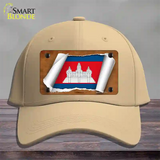 Cambodia Flag Scroll Novelty License Plate Hat Cotton / Khaki