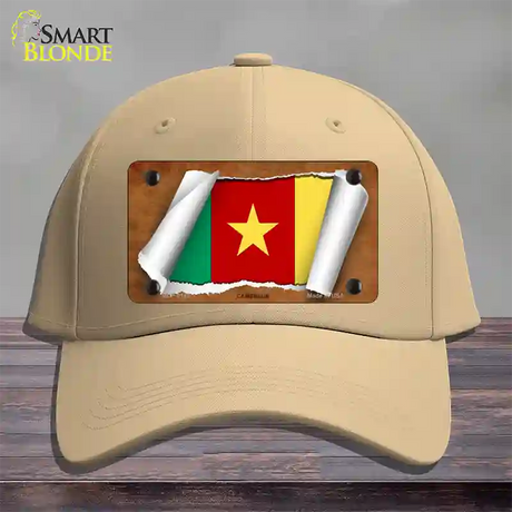 Cameroon Flag Scroll Novelty License Plate Hat Cotton / Khaki