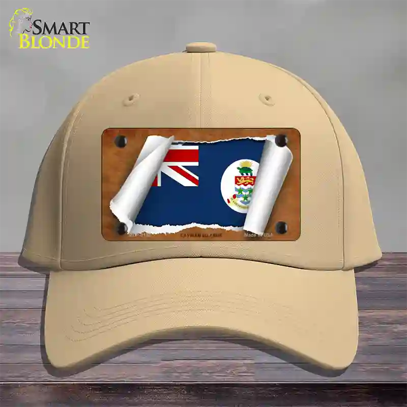 Cayman Islands Flag Scroll Novelty License Plate Hat Cotton / Khaki