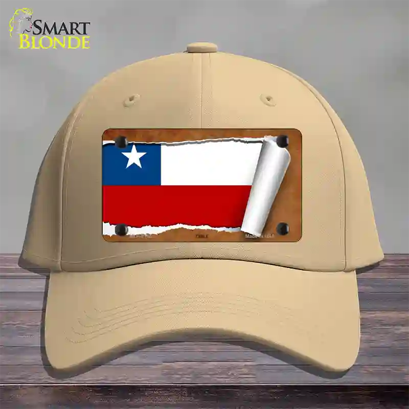 Chile Flag Scroll Novelty License Plate Hat Cotton / Khaki