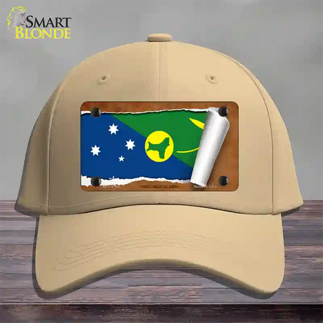 Christmas Islands Flag Scroll Novelty License Plate Hat Cotton / Khaki