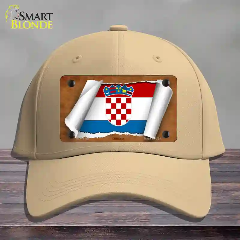 Croatia Flag Scroll Novelty License Plate Hat Cotton / Khaki