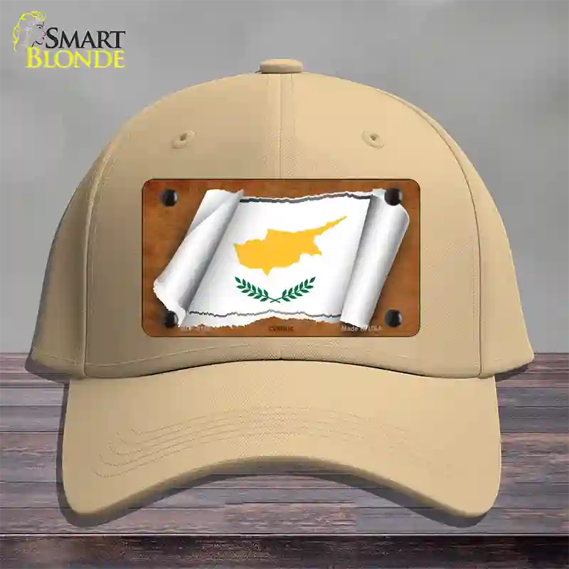 Cyprus Flag Scroll Novelty License Plate Hat Cotton / Khaki