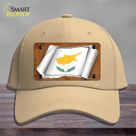 Cyprus Flag Scroll Novelty License Plate Hat Cotton / Khaki