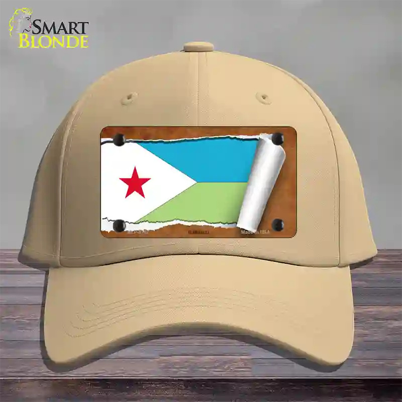 Djibouti Flag Scroll Novelty License Plate Hat Cotton / Khaki