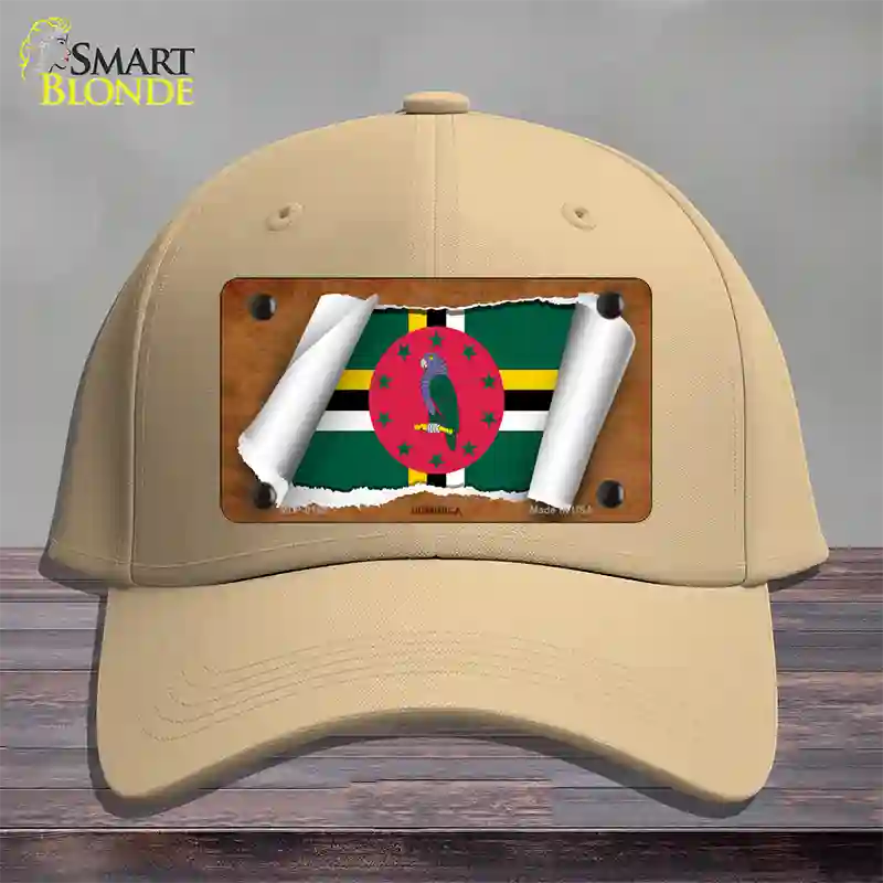 Dominica Flag Scroll Novelty License Plate Hat Cotton / Khaki