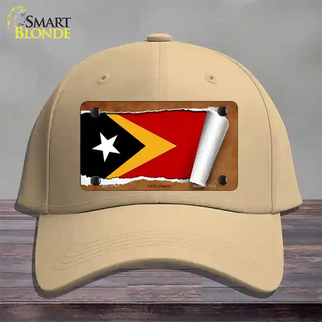 East Timor Flag Scroll Novelty License Plate Hat Cotton / Khaki