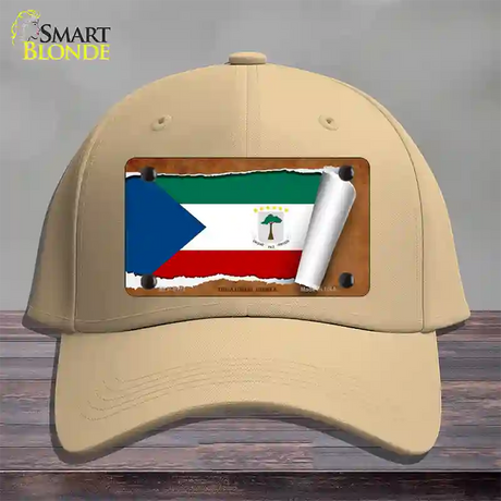 Equatorial Guinea Flag Scroll Novelty License Plate Hat Cotton / Khaki