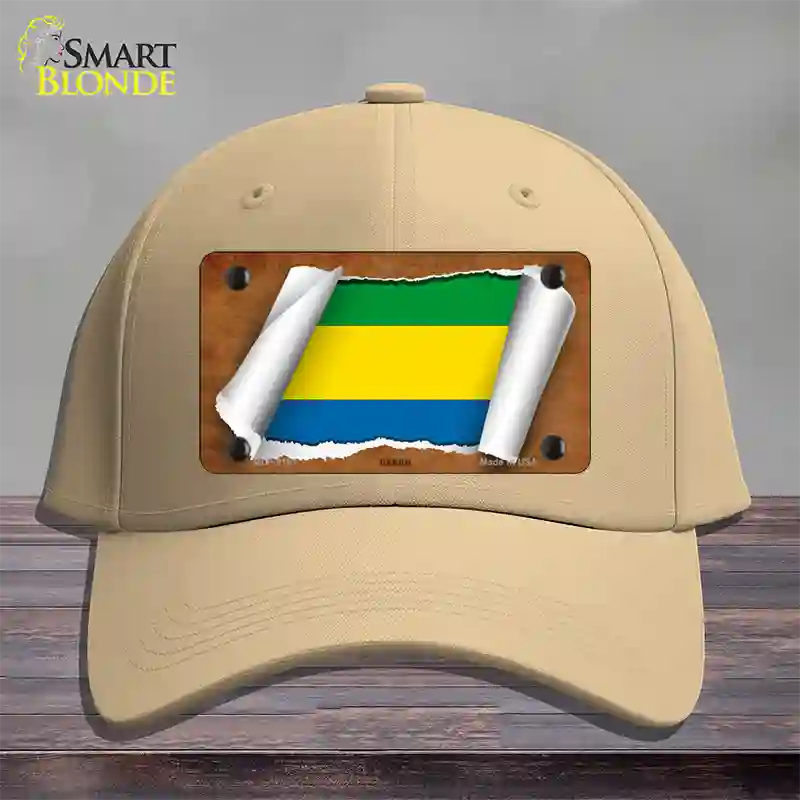 Gabon Flag Scroll Novelty License Plate Hat Cotton / Khaki