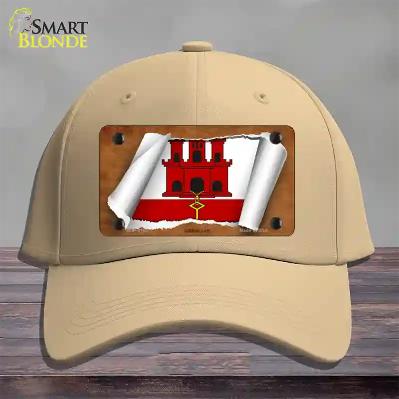 Gibraltar Flag Scroll Novelty License Plate Hat Cotton / Khaki