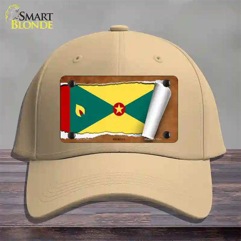 Grenada Flag Scroll Novelty License Plate Hat Cotton / Khaki