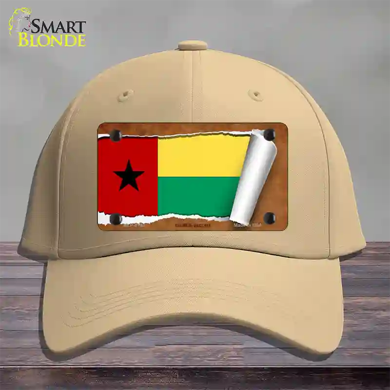 Guinea-Bissau Flag Scroll Novelty License Plate Hat Cotton / Khaki