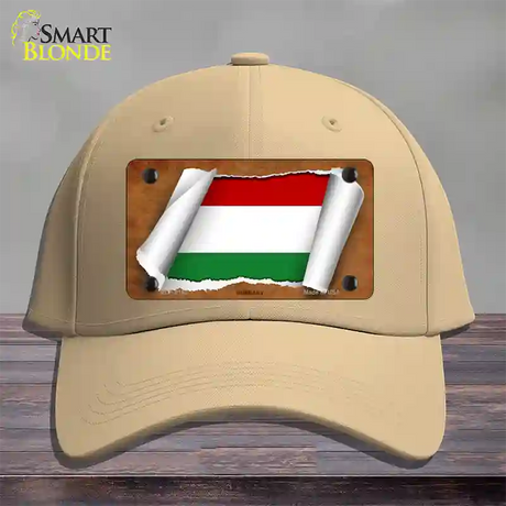 Hungary Flag Scroll Novelty License Plate Hat Cotton / Khaki