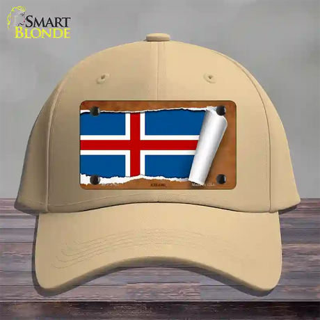 Iceland Flag Scroll Novelty License Plate Hat Cotton / Khaki