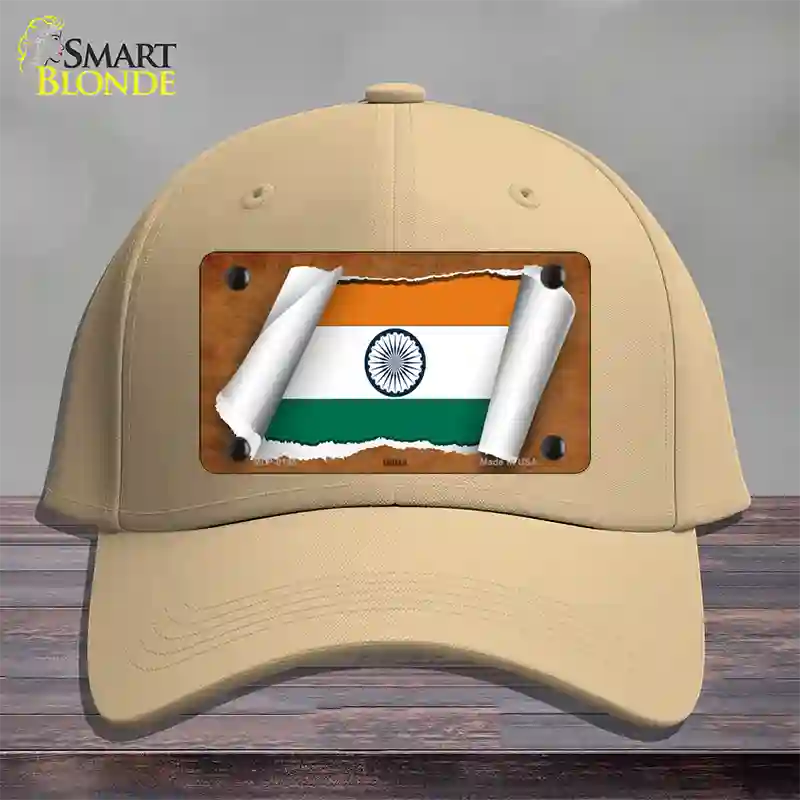 India Flag Scroll Novelty License Plate Hat Cotton / Khaki