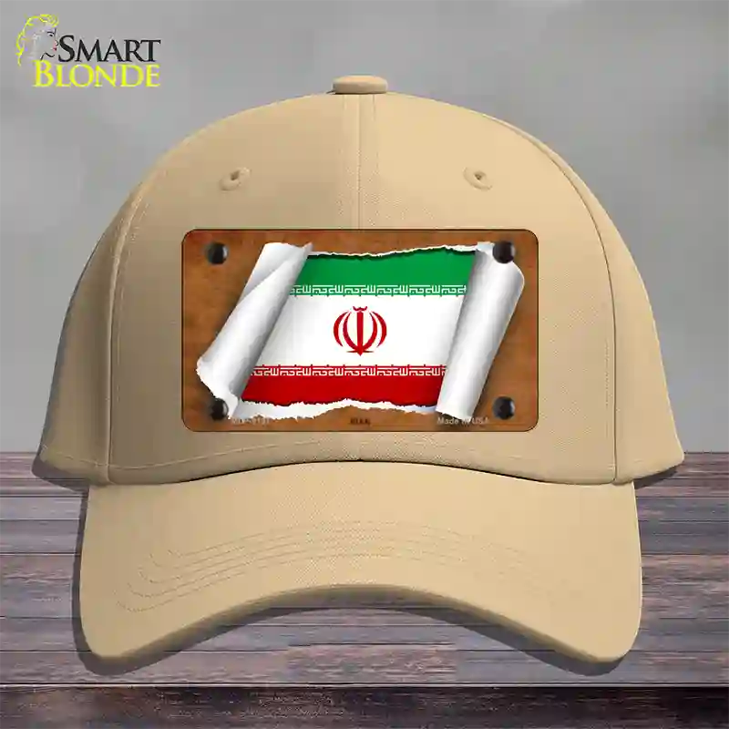 Iran Flag Scroll Novelty License Plate Hat Cotton / Khaki