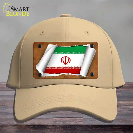 Iran Flag Scroll Novelty License Plate Hat Cotton / Khaki