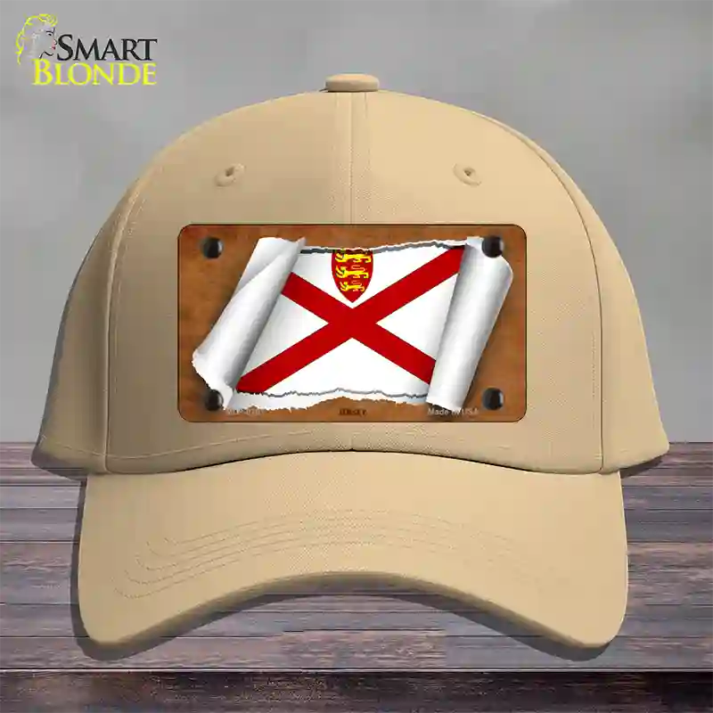 Jersey Flag Scroll Novelty License Plate Hat Cotton / Khaki