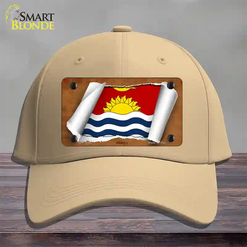 Kiribati Flag Scroll Novelty License Plate Hat Cotton / Khaki