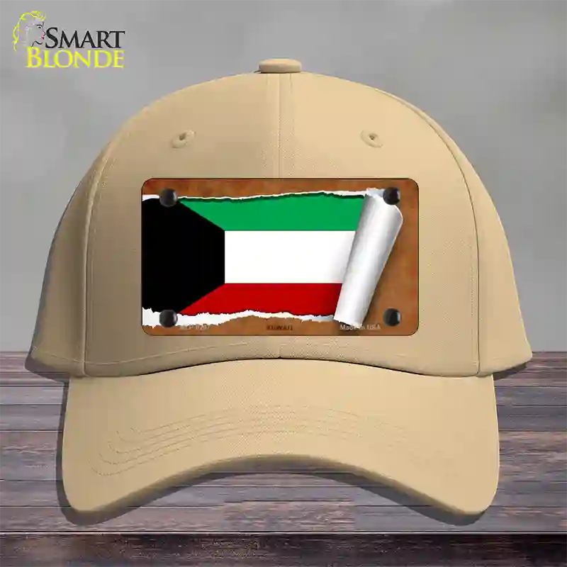 Kuwait Flag Scroll Novelty License Plate Hat Cotton / Khaki