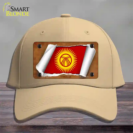 Kyrgyzstan Flag Scroll Novelty License Plate Hat Cotton / Khaki