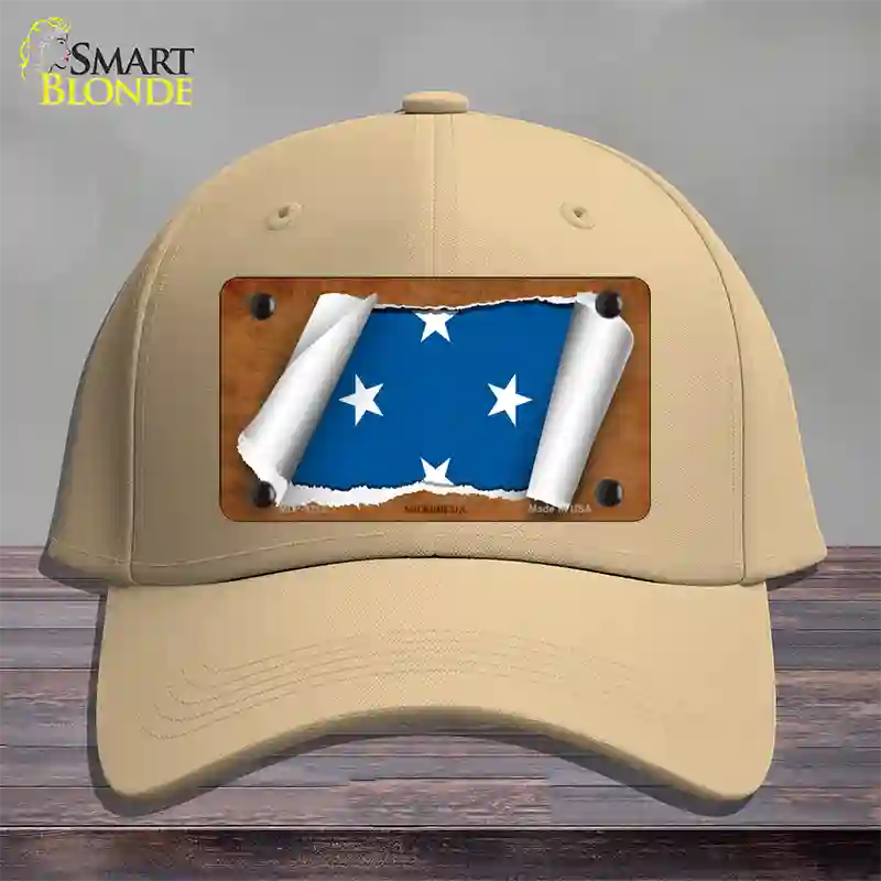 Micronesia Flag Scroll Novelty License Plate Hat Cotton / Khaki