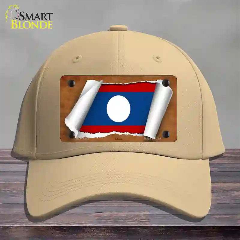 Laos Flag Scroll Novelty License Plate Hat Cotton / Khaki